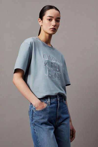 Calvin Klein Women's Light Blue Embroidered Logo Blue T-Shirt