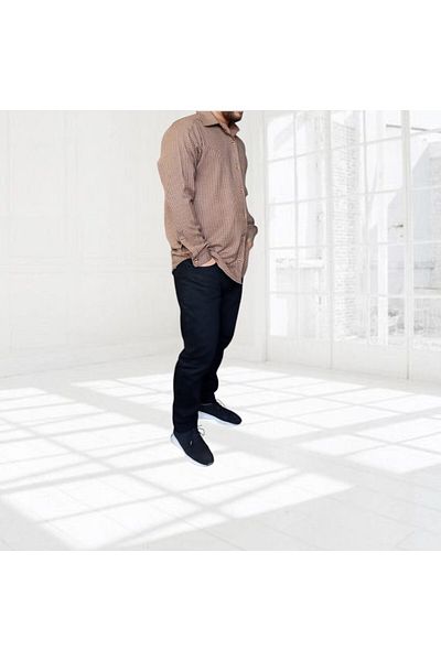 Dirhem Men's Brown/Black Checkered Woolen Shirt