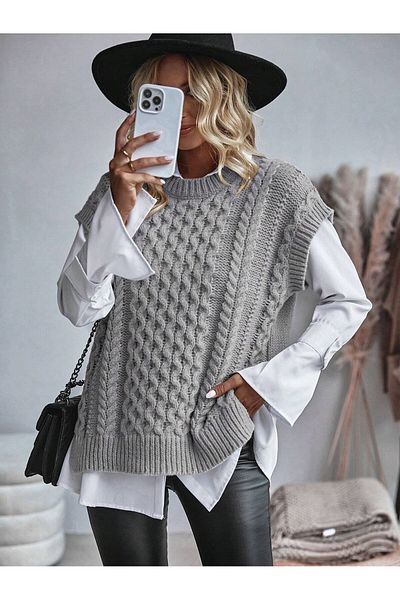 moda mh Knitted Detailed Knitwear Sweater Height 75 cm Width Is 50 cm