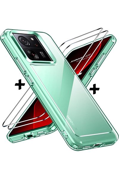 m.tk moveteck حافظة متوافقة مع هاتف Xiaomi Mi 13T - Mi 13T Pro مع حماية للكاميرا من السيليكون الشفاف + مجموعة زجاجية واقية للشاشة لمدة 9 ساعات