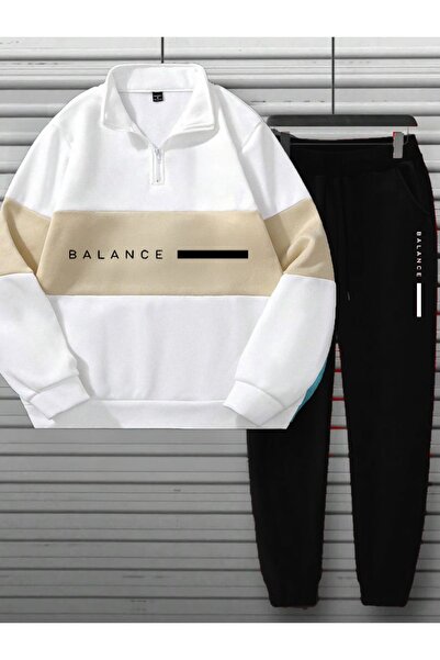 MARECASH BEJ BEYAZ POLO YAKA  KALIN CİZGİLİ YARIM FERMUARLI BALANCE BASKILI E...
