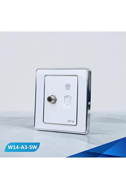 Btm منفذ تليفون ومقبس تليفزيون، أبيض وفضي - 6 قطع