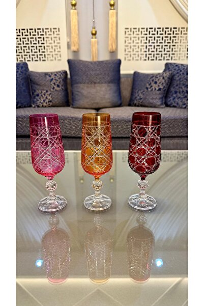 Bohemia Kristal Petek Kesme El İşi Renkli Kahve Yanı Su Bardağı