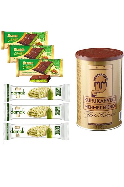 Ülker Mehmet Efendi Dubai Chocolate - 93 g X 3 Pieces, 250 g White Damak Ala Turkish Coffee