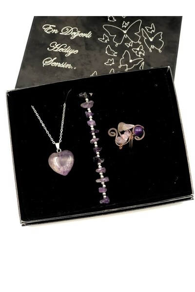 Masalsı Concept Sevgiliye Hediye Doğal Taş Kolye Bileklik Yüzük Seti 14 Şubat...