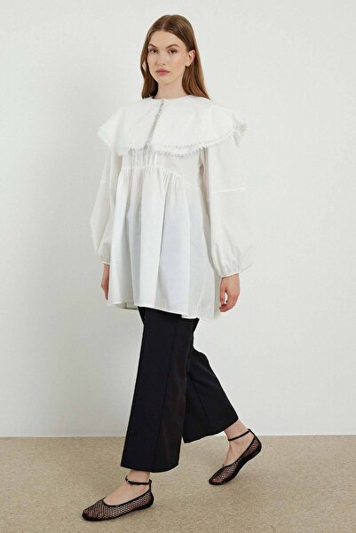 Hooopstore Ecru Poplin Tunic - Collared Design