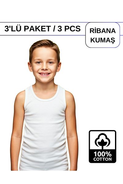 ALYA UNDERWEAR Fiú pamut bordás alsóing ovális gallér 3 csomag - 1 db. Fekete - 1 db fehér - 1 db szürke melange