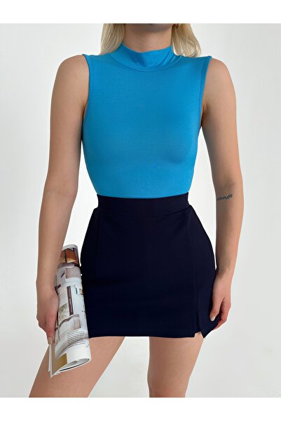 Look Forward Γυναικεία μπλούζα βισκόζης με μανίκια με μπλε γιακά