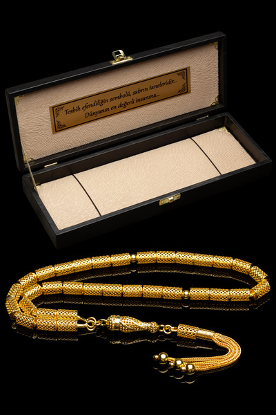 OTTOTESBİH Sertifikalı 22K Altın Kaplama Gümüş Tespih 5.5x9mm 22 gr Kesme Model