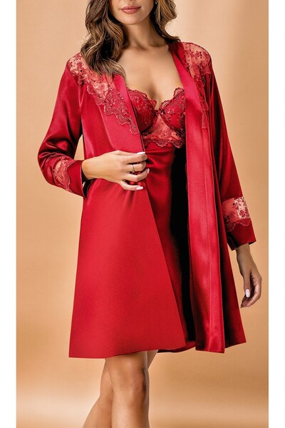 Loule Kadın Saten Kimono & Gecelik İkili Takım L.N0.U1.RT.22
