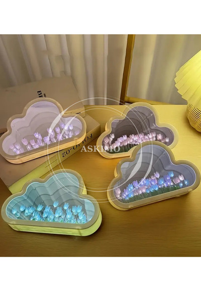 Handmade Cloud Night Light Mirror Glowing led Table  Home Bedroom Decoration Gift Tulip Flower