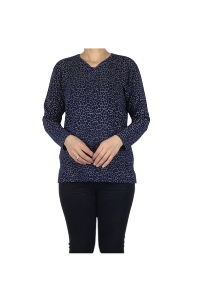 ECE GİYİM بلوزة نسائية منقوشة برقبة على شكل حرف V من الليكرا