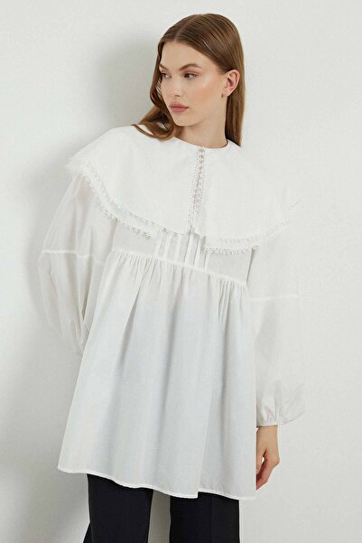 Hooopstore Ecru Poplin Tunic - Collared Design