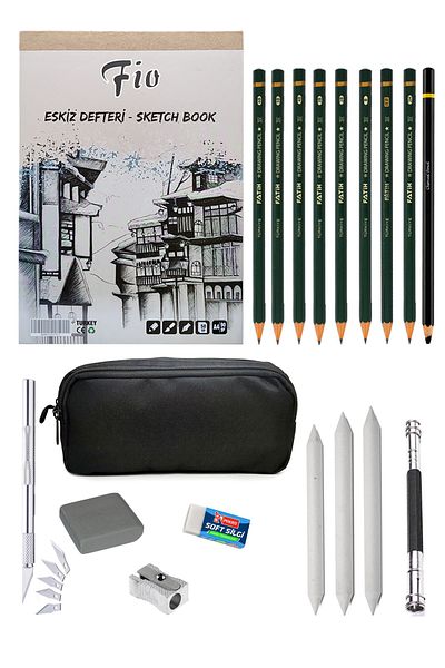 ACUTO Fio A4 Sketchbook 90 gr Double Eyed Pen Holder Sketching Set Charcoal Drawing Set Creator Set