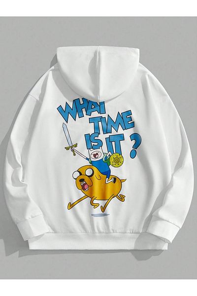 PALPİTO Φούτερ με κουκούλα Unisex White Adventure Time με στάμπα