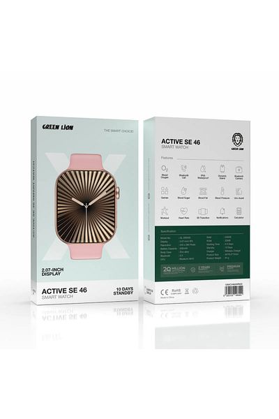Green Lion ساعة ذكية Active Se 46 - لون ذهبي وردي وحزام وردي