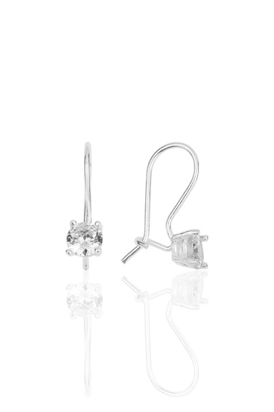 Söğütlü Silver Gümüş Rodyumlu Zirkon Taşlı Pırlanta Modeli Çengelli Tektaş Küpe Sgtl11949rodaj