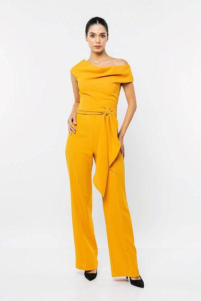 INVIDIA One Shoulder Open Waist Belted Jumpsuit