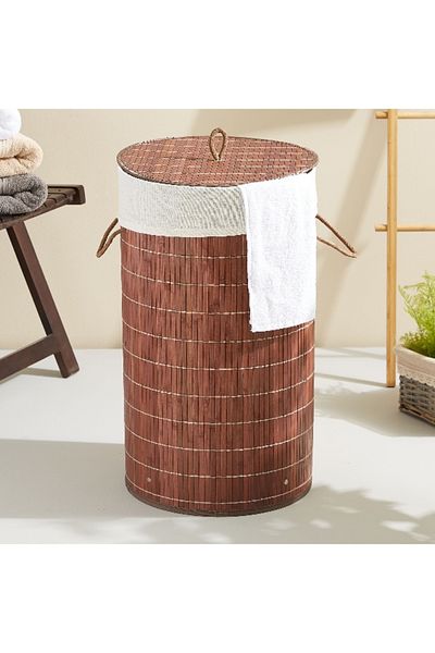 Home Box سلة غسيل دائرية من الخيزران قابلة للطي