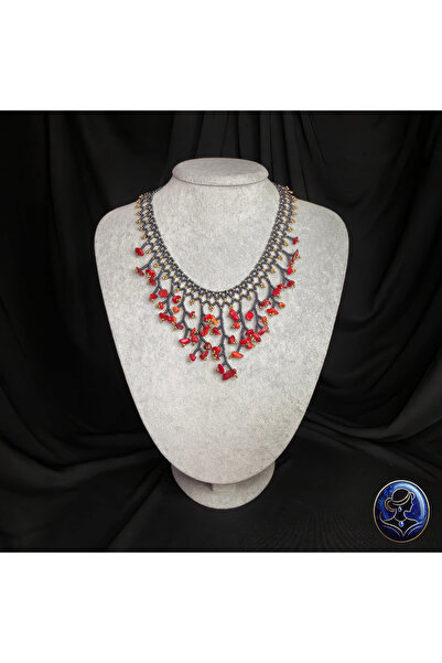 Lapisya Doğal Taş Kırık Mercan Antrasit - Gold Kum Boncuk Detaylı Doğal Taş K...