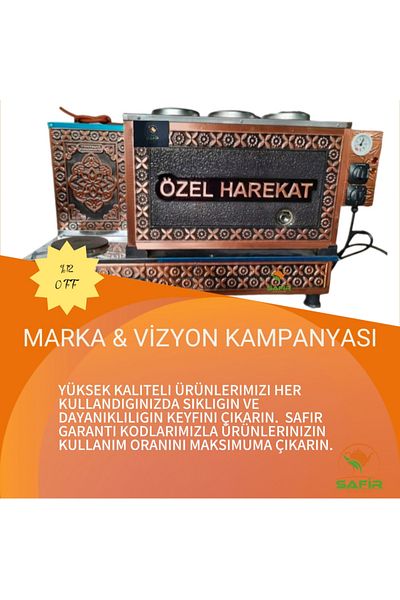 SAFİR Tuğra Model 2-Teapot Copper Tea Stove - 2-Burner Electric + Tube Tea Samovar