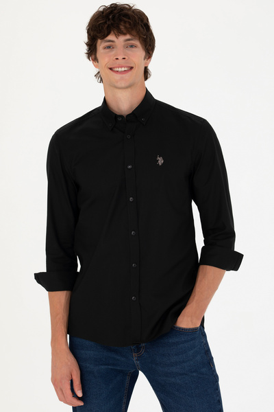 U.S. Polo Assn. Cămașă de bază neagră cu mânecă lungă pentru bărbați 50271291...