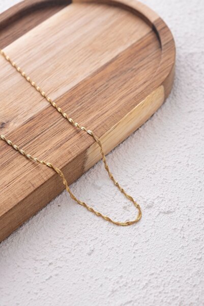 ByFlorya Jewelry Çelik Ince Singapur Zincir Kolye Ince Burgu Zincir 1mm Zarif Minimal 45cm