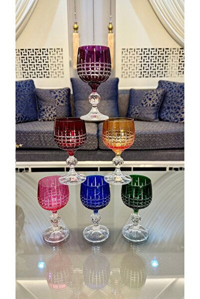 Bohemia Kristal Ayaklı Renkli Kesme El İşi Kahve Yanı Su Bardağı