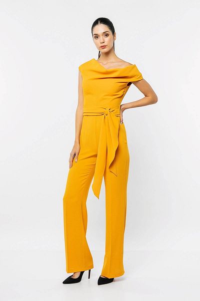 INVIDIA One Shoulder Open Waist Belted Jumpsuit