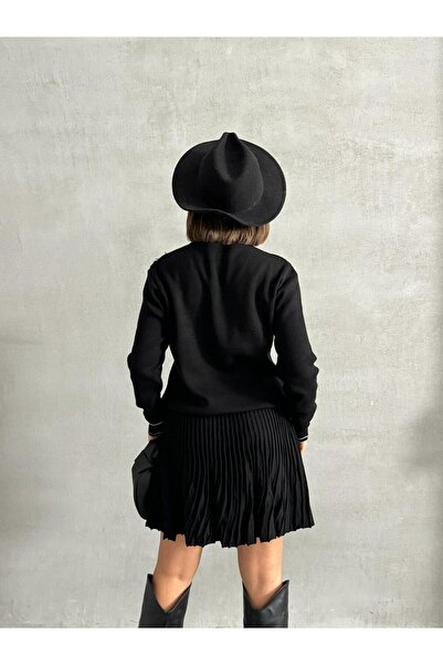 Lusin Női fekete, stílusos galléros kardigán blúz szoknya alsó felső kétrészes szett