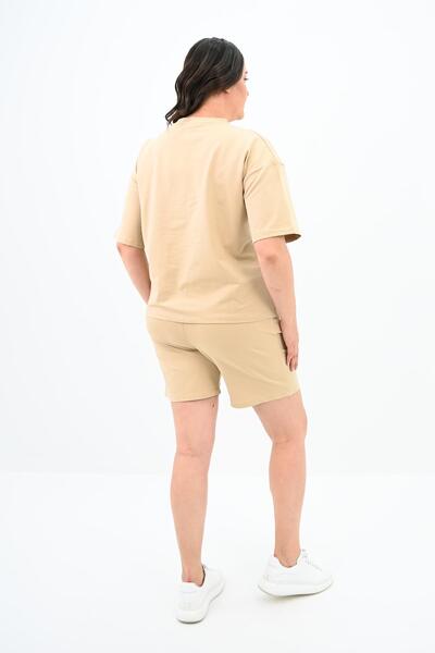 Koza Butik Γυναικείο κοστούμι με εμπριμέ μεγάλο μέγεθος σορτς 3796-23