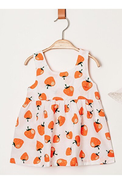 Chicsy Baby Tatlı Çilek Desenli Şapkalı Fiyonklu Kız Bebek Elbisesi