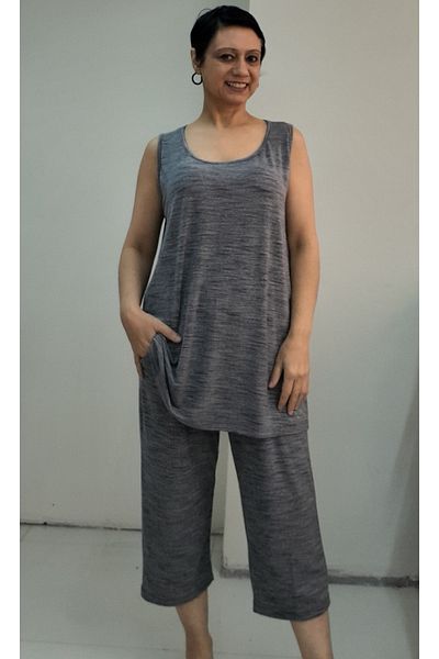 Mertcan Butik بدلة علوية من الفسكوز الممشط بجيب كابري مع أشرطة سميكة مدخنة