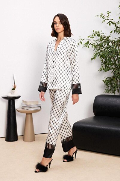 Pierre Cardin Women's Front Buttoned Satin Pajama Set