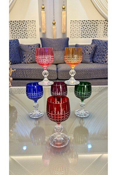 Bohemia Kristal Ayaklı Renkli Kesme El İşi Kahve Yanı Su Bardağı