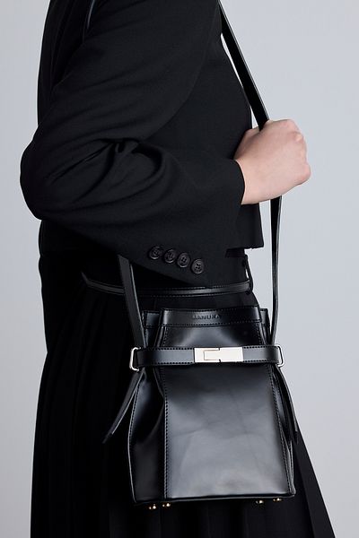 Manuka Schwarze MİLO-Leder-Baguette-Tasche