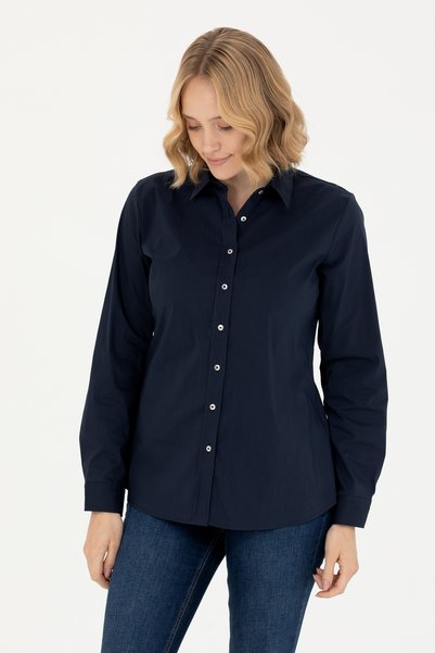 U.S. Polo Assn. Women's Navy Blue Long Sleeve Basic Shirt 50271263-Vr033