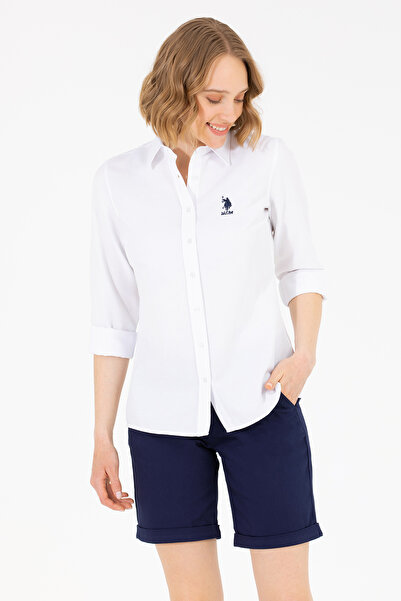 U.S. Polo Assn. Cămașă de bază albă cu mânecă lungă pentru femei 50262887-VR013