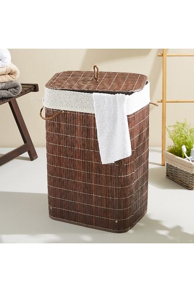 Home Box سلة غسيل مستطيلة من الخيزران قابلة للطي