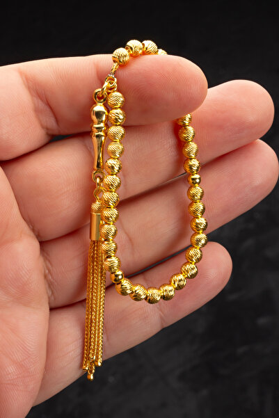 OTTOTESBİH Sertifikalı 22K Altın Kaplama Minik Boy Gümüş Tespih 4.5x5mm 12 gr Küre Kesim