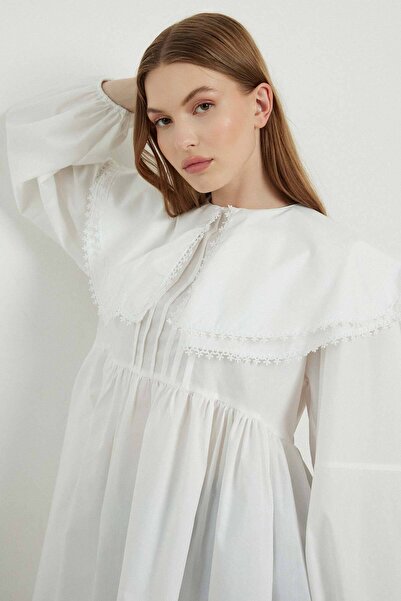 Hooopstore Λευκό τούνικ ποπλίνα - Σχέδιο με γιακά