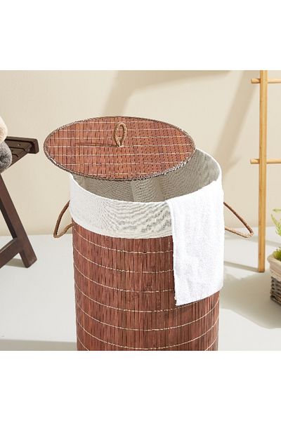 Home Box سلة غسيل دائرية من الخيزران قابلة للطي