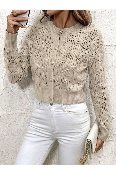 DRESSY CL Cardigan de lungime intermediară cu nasturi cu model diamantat ajurat