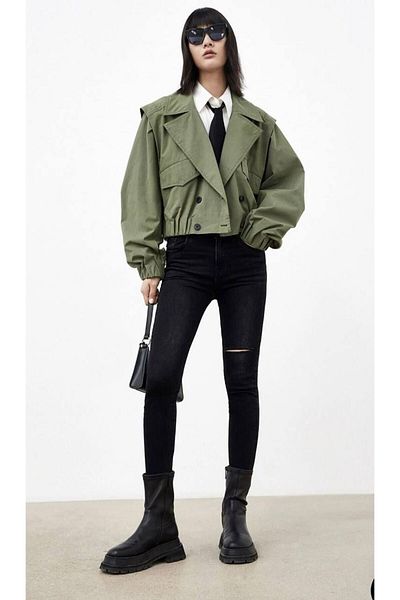 Natavanbutık Khaki Green Oversize Short Trench Coat