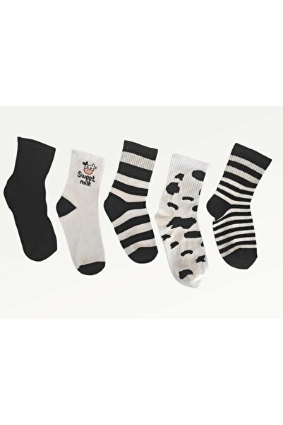 HAYEL 5 чифта черно-бели сладки раирани унисекс тенис чорапи за момичета и момчета
