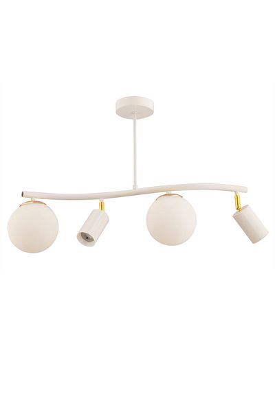 avimonaydınlatma Parla 4-Piece White Chandelier with Glass and Spotlights, Living Room Dining Table Top Hall Bedroom