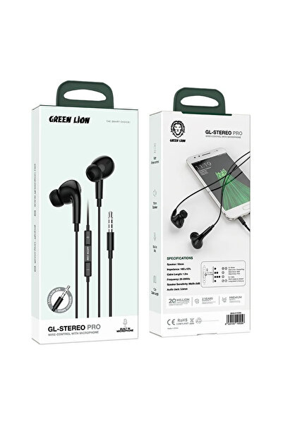 Green Lion سماعة جي ال-ستيريو برو واير كنترول مع ميكروفون - اسود