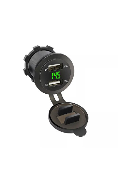 AEK-Tech Voltmetreli USB Portu 4.2A 12V 24V Yeşil Led Işıklı