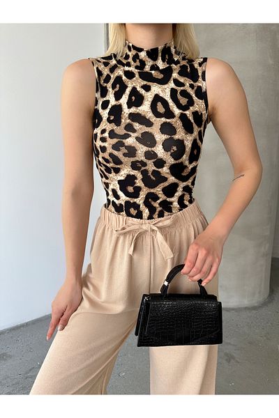 Look Forward Bluză de damă din viscoză cu guler vertical leopard