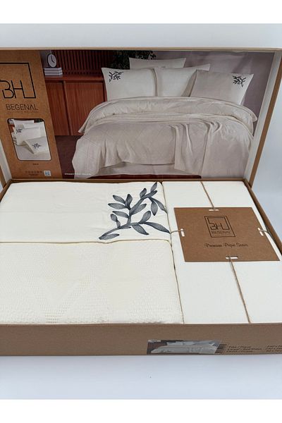 AYHANHOME Premium Double Waffles 100% Cotton, Honeycomb Design Embroidered Double Boxed Pique Set